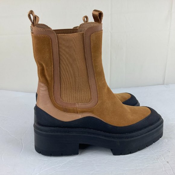 NEW Sam Edelman Womens Sz 8.5 Lulia Brown Suede Chelsea Chunky Heel Platform - Picture 7 of 12